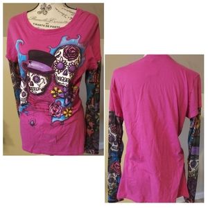SALE PINK TATTOO SKULL TOP | XL